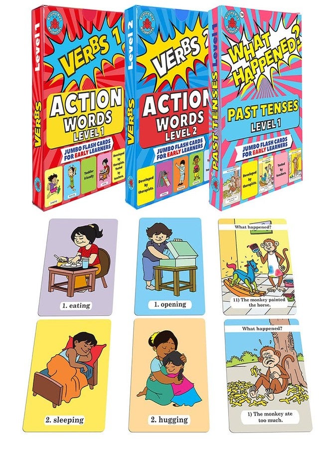 Brainy Bug Resources Flashcards with App-Enabled Audio Feature | Action Words 1&2, Action Words in Past Tenses | Audio in Hindi, English, Tamil, Telugu, Punjabi, Kannada | Special Needs - Image 1
